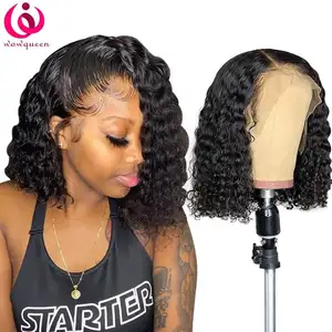 Deep curly Lace Front Human Hair Wigs With Baby Hair Peruvian Remy Hair Curly Bob Wigs For Women Pre-Plucked Wig