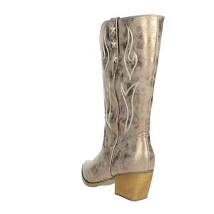 Bottes de cowboy mi-mollet pour femme, talon cuivre, hauteur 38, broderie étoile - Product Image 2