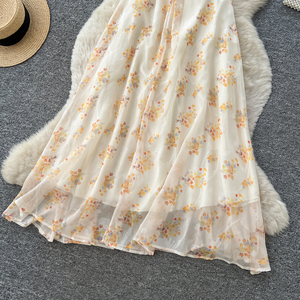 Vestido Longo de Verão para Mulheres com Alças Finas, Decote em V, Estampa <span class=keywords><strong>Floral</strong></span> e Renda, Modelo A-line Fluido - Product Image 3
