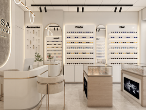 Gabinete <span class=keywords><strong>de</strong></span> exhibición decorativo <span class=keywords><strong>de</strong></span> diseño <span class=keywords><strong>de</strong></span> cadena <span class=keywords><strong>de</strong></span> gafas LED personalizado <span class=keywords><strong>de</strong></span> fábrica Solución integral Iluminación Led para Centro Comercial Grande - Product Image 2