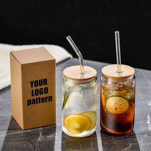 Gobelet à cocktail personnalisé avec logo, 16 oz, pour café glacé, bière, verres à boire en forme de canette, avec couvercles en bambou et paille - Product Image 1