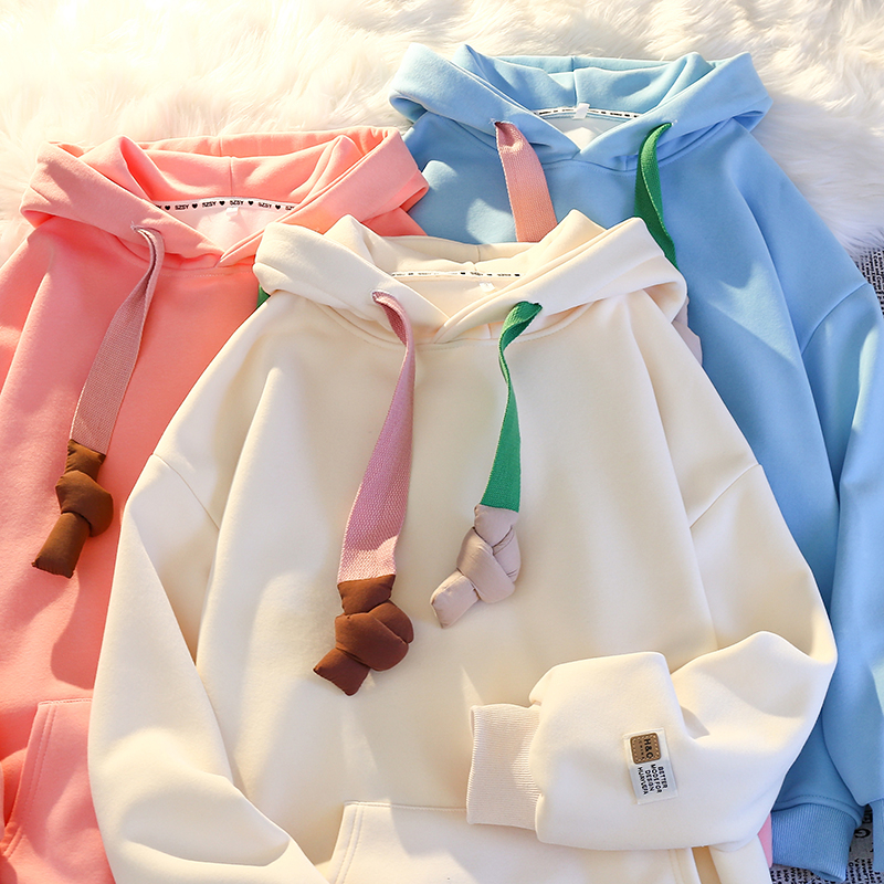 Vente en gros 350g super doux plus polaire couleur unie blanc sweat à capuche surdimensionné pull mignon à capuche adolescentes femmes sweat à capuche de sport