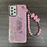 Pour Google PIXEL 8A 9A impression motif magnétique couverture de téléphone en TPU pour Samsung A32 A16 S26 coque de téléphone à paillettes fantaisie avec chaîne d'amour
