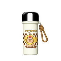 Gourde isotherme portable en acier inoxydable 316 pour enfants, motif capybara de dessin animé, avec paille double usage et isolation thermique de 6 à 12 heures, poignée intégrée