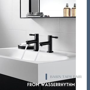 Par de <span class=keywords><strong>Grifos</strong></span> de Lavabo Negros, <span class=keywords><strong>Grifos</strong></span> Dobles para Baño, Monobloque, Negro Mate, Acero Inoxidable, Sin Plomo, <span class=keywords><strong>Grifos</strong></span> para Cuarto de Baño - Product Image 5