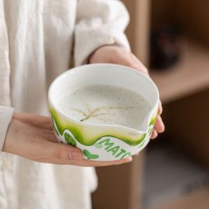 Ceramic Porcelain Eco-Friendly Green <b>Tea</b> Cheese Matcha Bowl <b>Set</b> with European Matcha Stirrer Stand and Strainer Cute <b>Tea</b> <b>Set</b> - Product Image 4