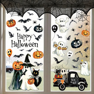 Adhesivos Decorativos para Ventanas de Halloween al por Mayor, Calcomanías Removibles de PVC con Diseño de Fantasmas, Calabazas, Murciélagos y Telarañas para Decoración de Fiestas de Halloween - Product Image 5