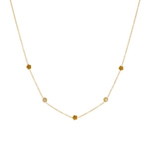 Gold Plated Rose Pendant Necklace With Diamond Round Brilliant Cut Stainless Steel Chain Floral Everyday Wear - Product Image 5