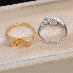 Support de bague ouvert en argent 925, accessoires de bricolage pour bijoux en perles, 11-12 mm, semi-fini, support de bague 5855 avec perles en vrac - Product Image 2