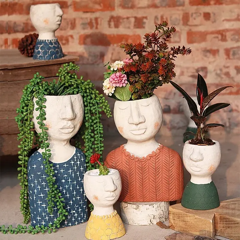 Thème de la famille heureuse Design moderne extérieur visage pots de fleurs jardinières art abstrait pots en céramique pour plantes