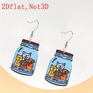 Pendientes de Acrílico Planos 2D con Diseño de Perro Adorable y Temática de "ANTI DEPRESSANTS" - Diseño de Dibujos Animados, Ligeros e Hipoalergénicos - Product Image 5