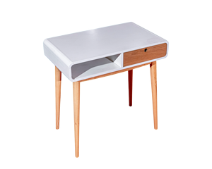 Escritorio de ordenador de color natural de tendencia con almacenamiento y detalles en blanco Multifuncional hecho de madera de caucho MDF y chapa de fresno - Product Image 2