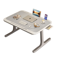 Table de repas blanche réglable en hauteur, poste de travail mobile pour ordinateur, bureau d'appoint pour canapé-lit avec panneau pivotant