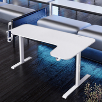 Bureau de jeu PC en métal en forme de L, grand format, design moderne Spirit, avec éclairage LED, surface en fibre de carbone, design extensible, crochet pour casque et porte-gobelet