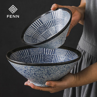 Ensemble de bols à soupe miso en céramique de style japonais vintage FENN, 7"/8"/9", en porcelaine, pour ramen, utilisation en restaurant, à la maison, pour la restauration
