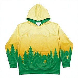 Hoodie décontracté unisexe jaune-vert forêt, tricoté, 300g, respirant, coupe régulière, avec poche et impression par sublimation - Product Image 1