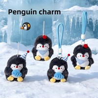 Pendentif en peluche pingouin avec petit poisson, Décoration suspendue en peluche pingouin avec chapeau d'anniversaire, Accessoire de sac porte-clés pingouin