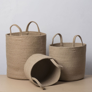 Hand Woven Hemp Rope <b>Storage</b> <b>Basket</b> Round Foldable Laundry <b>Basket</b> For Clothes Toys Organizing Living Room <b>Storage</b> XH24 126 - Product Image 2