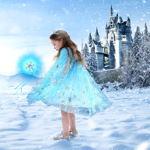 CM018 principessa <span class=keywords><strong>mantello</strong></span> <span class=keywords><strong>mantello</strong></span> ragazze fiocco di neve cappa corona ciara bracciale bacchetta per bambine Costume di natale di compleanno - Product Image 4