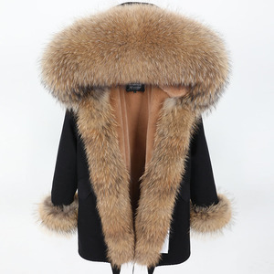 Veste d'hiver chaude Maomaokong pour femme avec col en vraie fourrure de raton laveur, manteau long en fausse fourrure, parka avec fourrure - Product Image 3