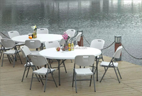 Table ronde pliante en HDPE CE, design résistant aux intempéries, pour patio, jardin et événements.