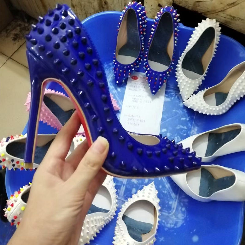 red bottom blue heels