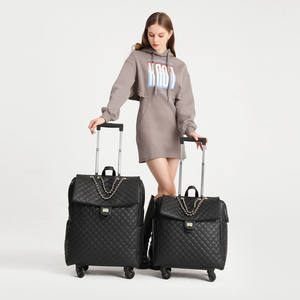 Maleta de Viaje Portátil Americana para <span class=keywords><strong>Mujer</strong></span>, Bolso para Portátil, Maleta de Cuero PU Negra Clásica, Tamaño de Cabina - Product Image 5