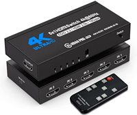 Conmutador HDMI2.0 4K60HZ 5-en-1 5-Salidas Hardrock Metal con Control Remoto para Cine en Casa y Juegos