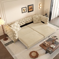 Canapé-lit convertible fait main capitonné à boutons 4 places avec ottoman mobile pour appartement, bureau, chambre – Abricot