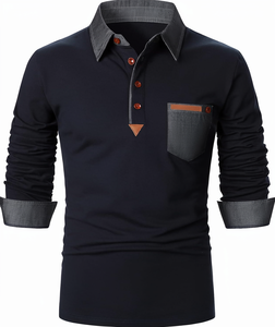 Custom Logo Solid Breathable Knitted Polyester Men <b>Long</b> Sleeve Shirt Front Logo Color <b>Matching</b> Lapel Pocket Digital Printing Top - Product Image 1