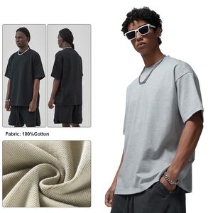 AR006 Wholesale 100% Cotton Men's Solid Knitted Oversized T-Shirt High Quality 385 Grams Drop Shoulder Custom Logo Printing - Product Image 3