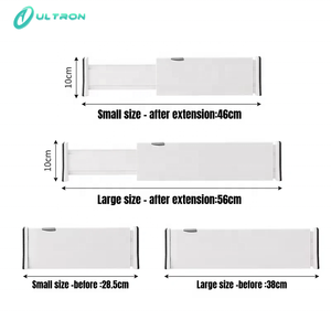 Divisor de cajón de plástico de doble resorte Diseño retráctil Superficie antisuciedad texturizada Divisores de organizador de cajón ajustable - Product Image 6