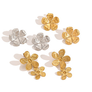 Flower <b>Stud</b> Earrings Zinc Alloy Gold <b>Silver</b> Color Geometric Design For Women Fashion Jewelry TE60097 G - Product Image 3