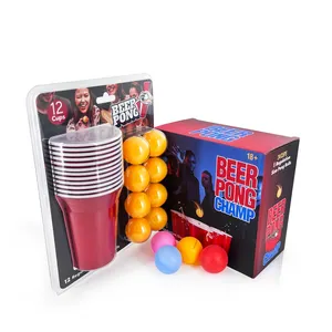 Mini bière Pong ensemble fête 24 pièces jeu à boire tasse rouge bière pong intérieur 16oz fête tasse ensemble avec balles