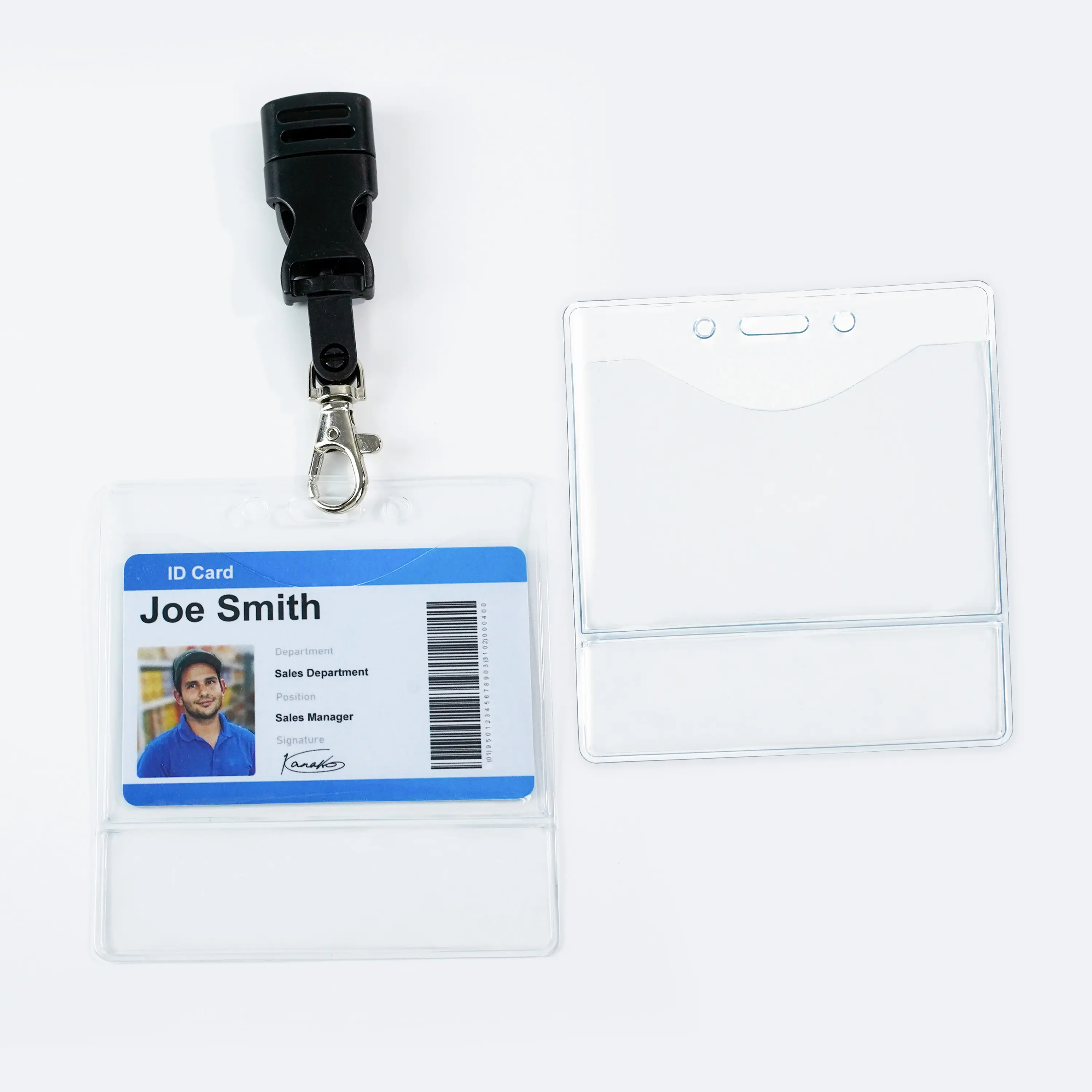 목 스트랩과 사용자 정의 크기 PVC 투명 비닐 수평 방수 ID 카드 배지 홀더
