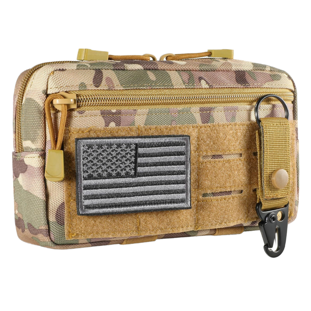 Tactical Admin Pouch Waterproof Nylon Zipper Closure Molle Modular Pouch Hook Loop Fasteners Includes US Flag Patch Keychain