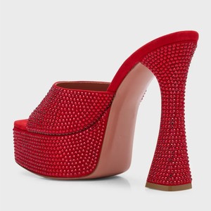 Sandales d'été à talons hauts fins et plateforme épaisse, bout ouvert, style mules, ornées de petits diamants, pour femmes - Product Image 5