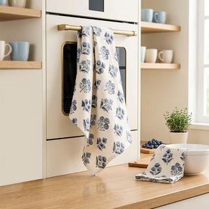 Wholesale Cotton Kitchen <b>Towels</b> Set of 2 Floral Block Print Tea <b>Towels</b> 18x25 Inch | Blue Decorative Machine Washable Dish <b>Towels</b> - Product Image 2
