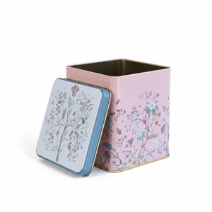 Pastel Pink Floral Design 1.8L Slip <b>Lid</b> Tin <b>Box</b> 120x120x137mm Square <b>Decorative</b> Storage <b>with</b> Slip <b>Lid</b> - Product Image 2