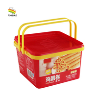 Boîte carrée en plastique, emballage alimentaire personnalisé, IML, bibelot, récipients en plastique avec couvercles, stockage de bonbons, biscuits, snacks, seau en plastique