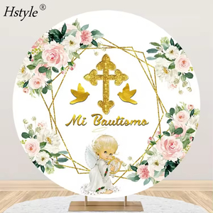 Hstyle HS1525 Mi Bautizo toile de fond ronde <span class=keywords><strong>pour</strong></span> la photographie décorations de fête de baptême mexicain dieu bénisse la première bannière de la sainte communion - Product Image 3