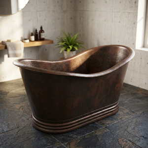 Bañera Independiente de Cobre con Acabado Martillado, Ovalada, para Adultos - Artesanía India para Uso en Baños y Spas - Product Image 1