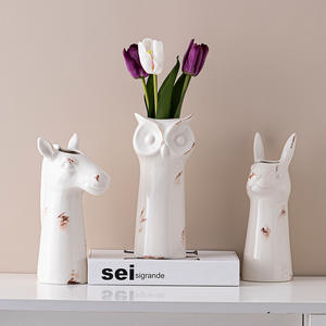 Retro Aged Animal Ceramic <strong>Vase</strong> Decorated on the Desktop Featuring Owl <strong>zebra</strong> and Deer <strong>Vase</strong> - Product Image 4