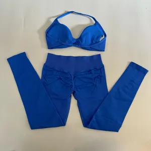 Set di Leggings per allenamento da donna con stropiccie reggiseno sportivo con cinturino e bretelle per palestra abbigliamento da palestra Set 2 pezzi - Product Image 2