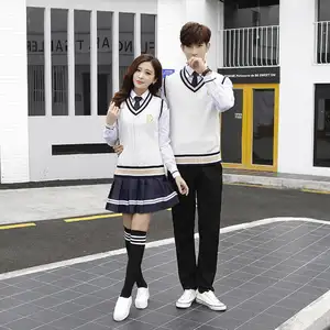 New Polyester and Cotton private school uniform Plus Size casual uniforms couple suits white 239923