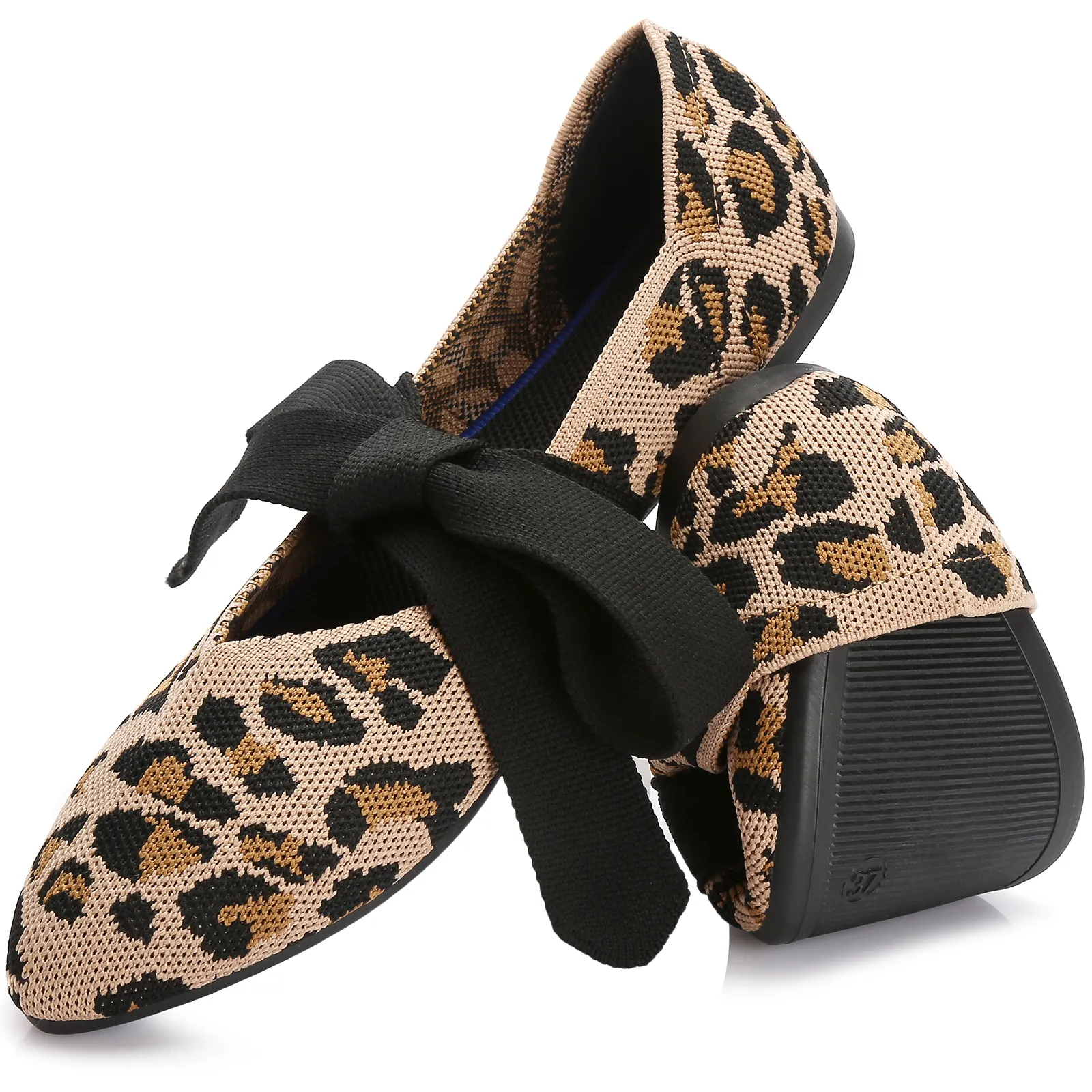 Wholesale Casual Pointed Toe Women Flat Shoes Leopard Mesh Lace-Up Slip On Flat Shoes For Ladies