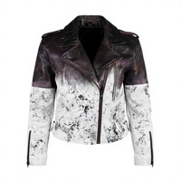 Veste de motard en cuir peint à la main et vieilli pour homme – Manteau streetwear blanc et noir