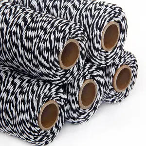 Corda twine de algodão 2mm, preto e branco, para embalagem de presente