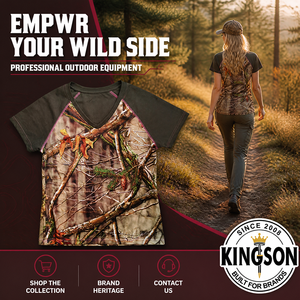 T-shirts d'été pour femmes à col en V, personnalisables avec impression par sublimation intégrale, faible MOQ, pour la chasse, la randonnée, le camping, imprimé <span class=keywords><strong>camouflage</strong></span> numérique - Product Image 4