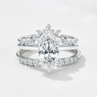 Bague de fiançailles fine en argent sterling 925 plaqué or 14 carats avec moissanite solitaire taille marquise à sept griffes
